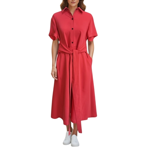 *NWT* J.Jill Elegant Poppy Red Button-Front Belted‎ Shirt Dress Size S - Picture 9 of 9